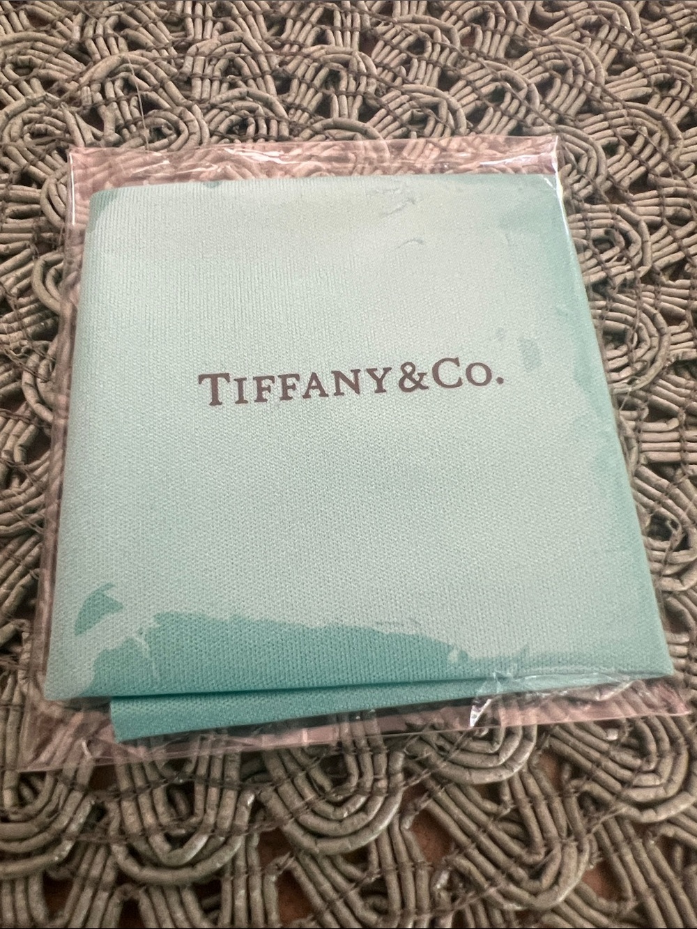 New, never used. Tiffany & Co. Small Blue Fabric eyeglass cleaning cloth.